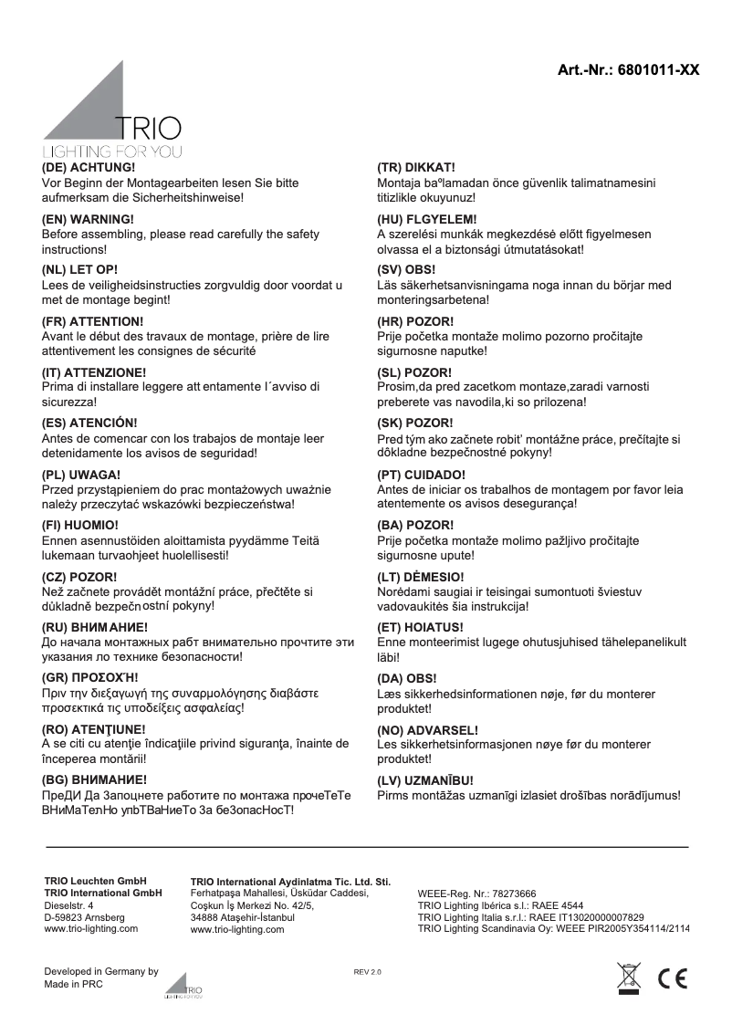 Page 1 de la notice Manuel utilisateur Trio Lighting Condus 6801011-07