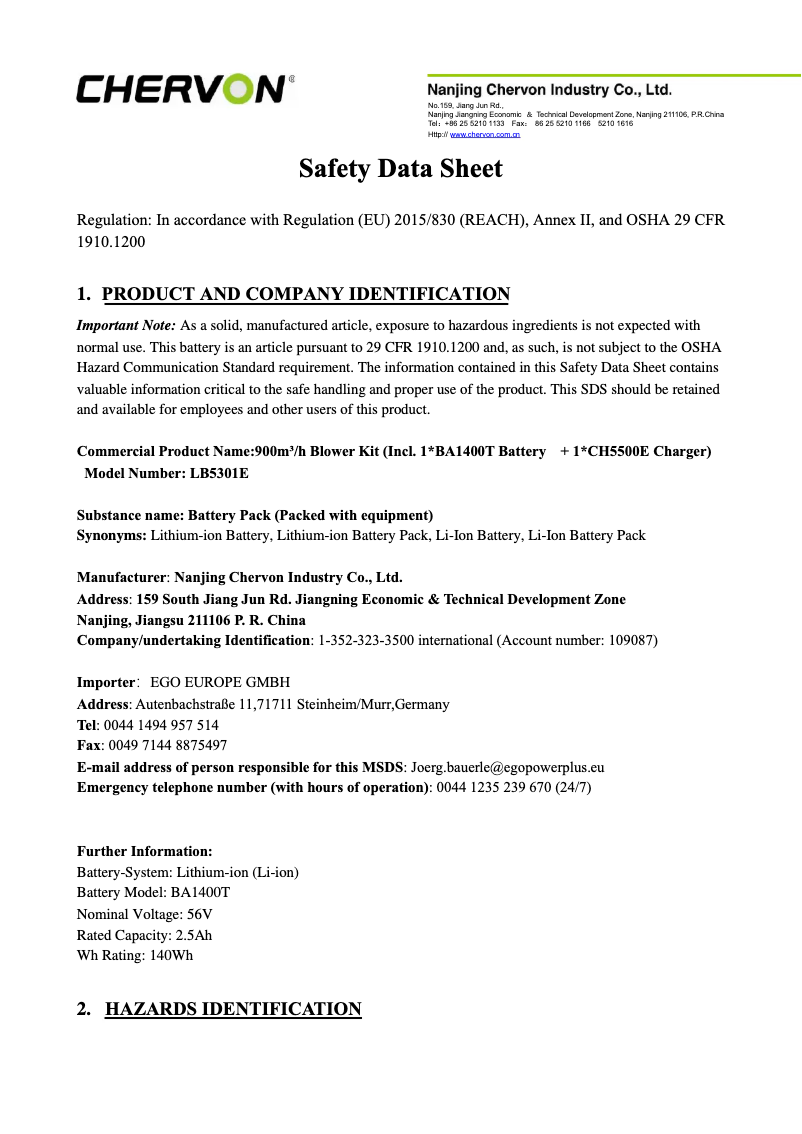 Page n°1 - Manuel utilisateur EGO LB5301E