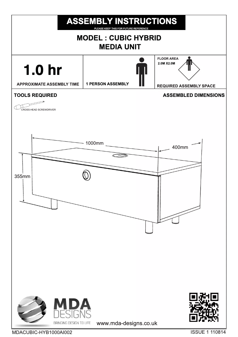 Page 1 de la notice Manuel utilisateur MDA Designs Cubic Hybrid