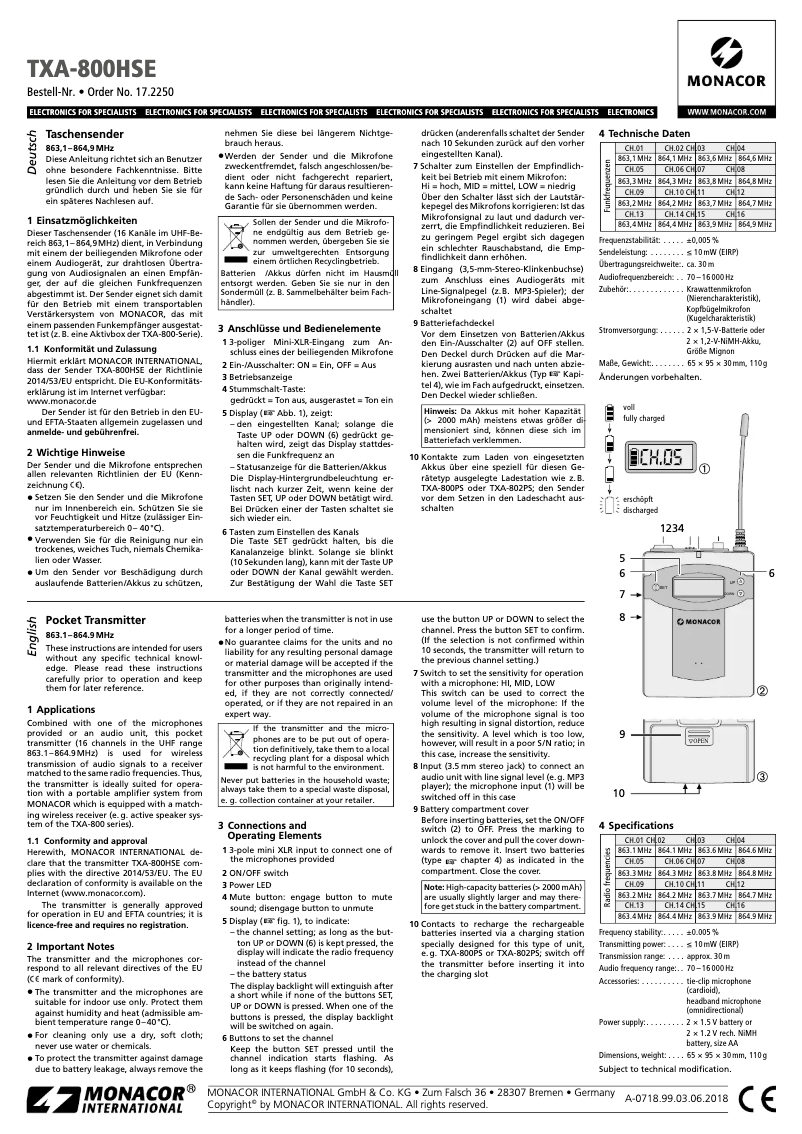 Page 1 de la notice Manuel utilisateur Monacor TXA-800HSE