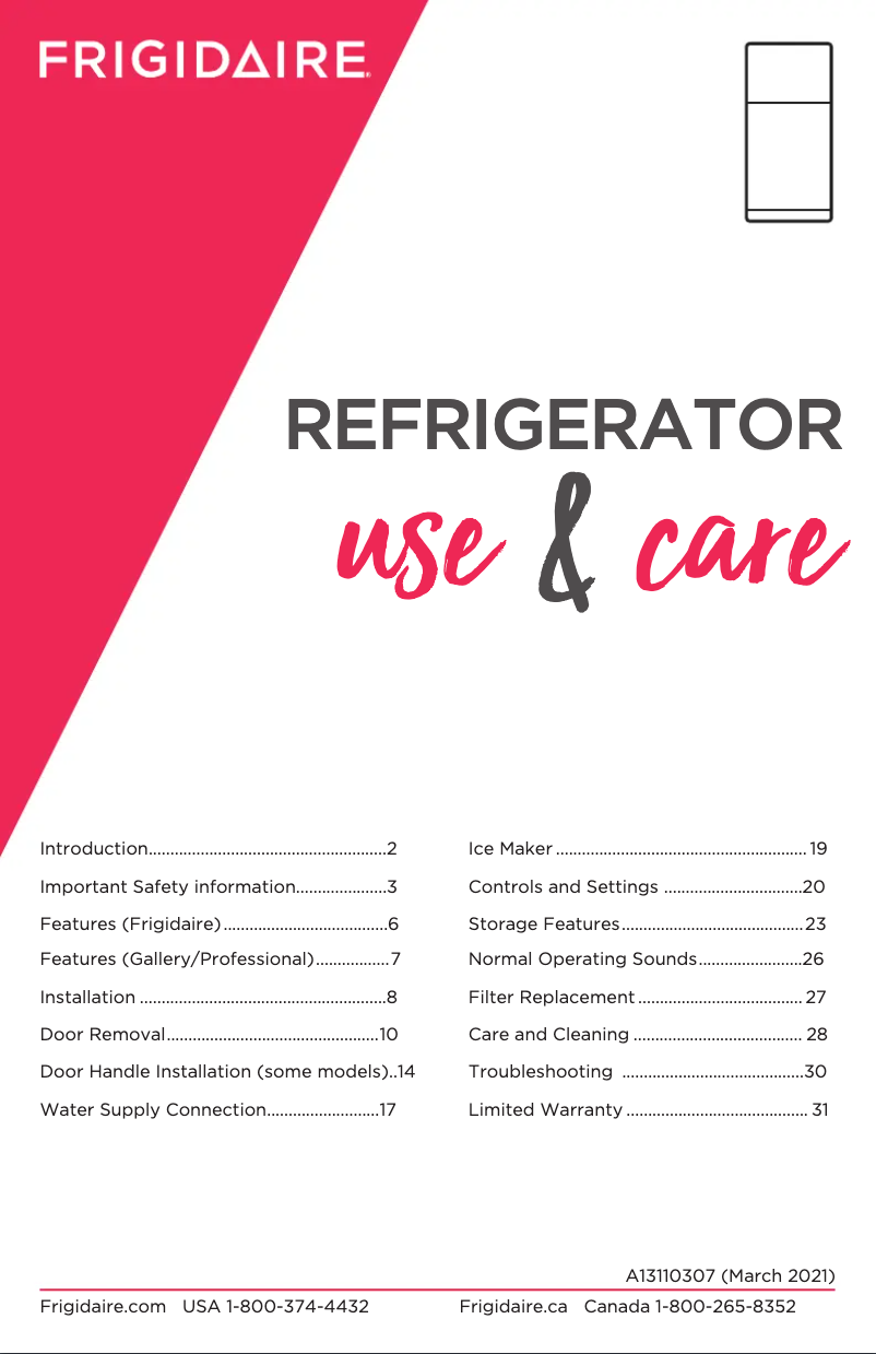 Página 1 del manual Manual de uso y mantenimiento Frigidaire FFHT2045VW