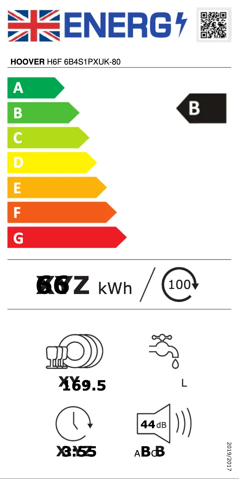 Page 1 de la notice Label énergétique Hoover H6F 6B4S1PXUK-80