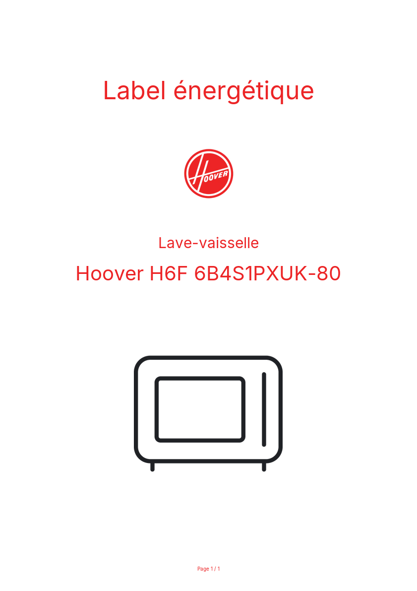 Page n°1 - Label énergétique Hoover H6F 6B4S1PXUK-80