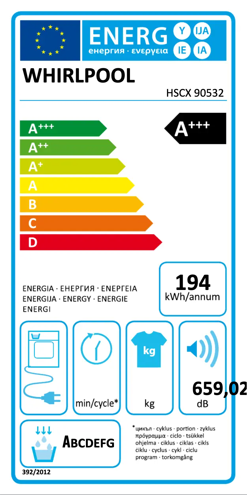 Page n°1 - Label énergétique Whirlpool HSCX 90532