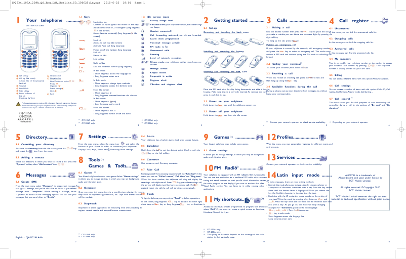 Página 1 del manual Guía de inicio rápido Alcatel One Touch 108