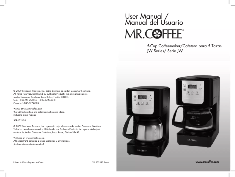 Page n°1 - Manuel utilisateur Mr. Coffee JWX9