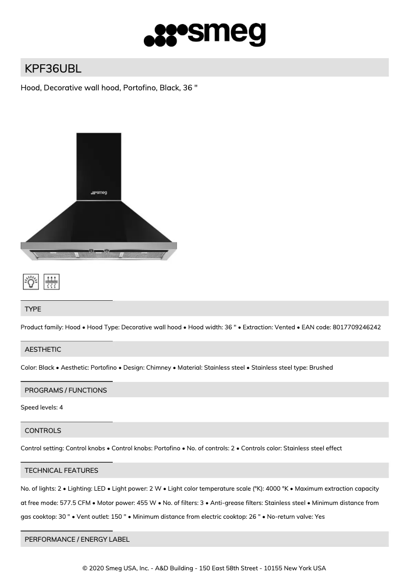 Page n°1 - Fiche technique Smeg KPF36UBL