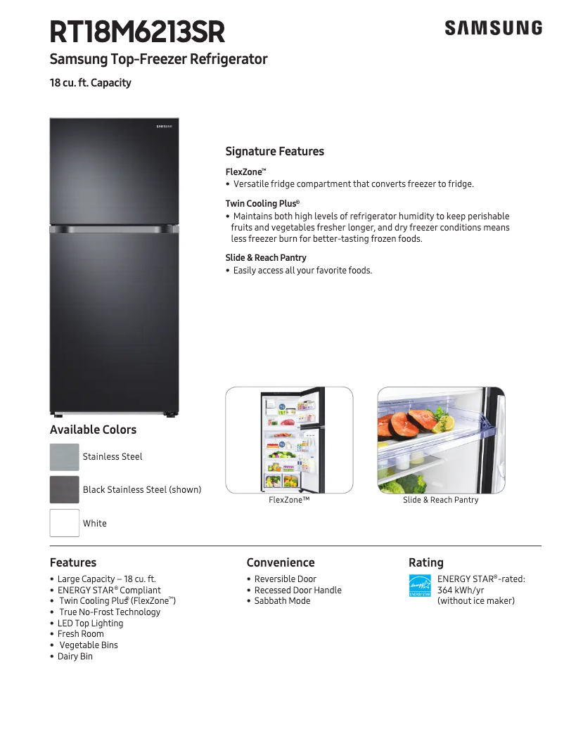 Page n°1 - Fiche technique Samsung RT21M6215WW