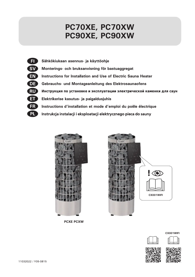 Página 1 del manual Manual de usuario Harvia Cilindro PC70XE HPC7004MXE