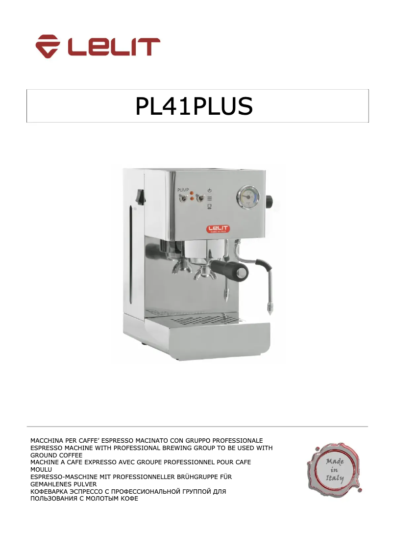 Page n°1 - Manuel utilisateur Lelit Gilda PL41 Plus
