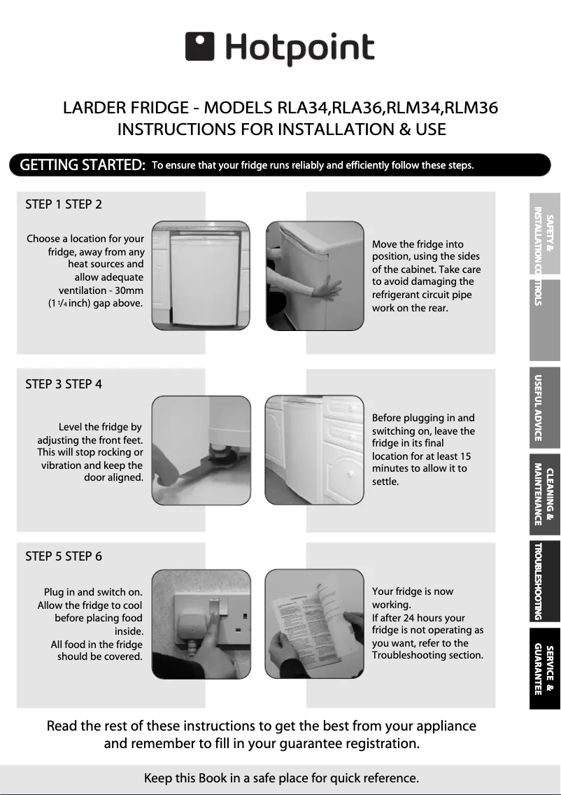 Page n°1 - Instructions / montage Hotpoint RLA36G 1