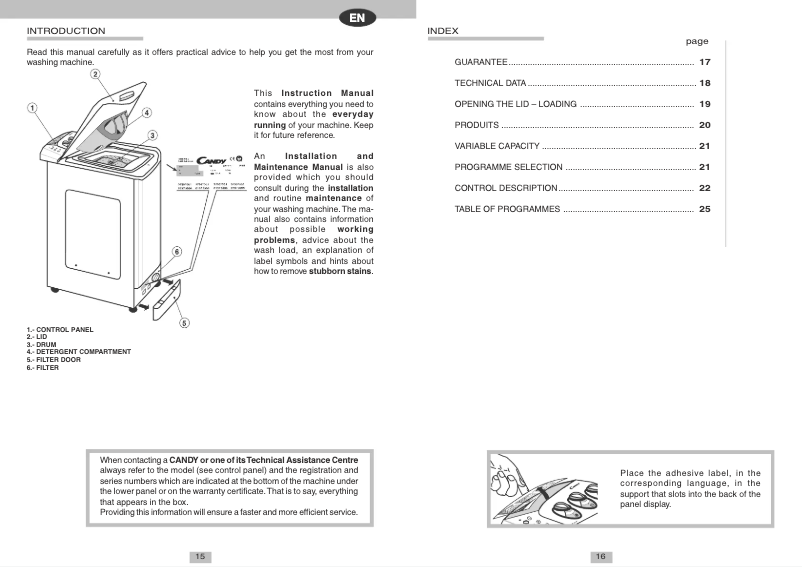 Page 1 de la notice Manuel utilisateur Candy CTE 103TVUN