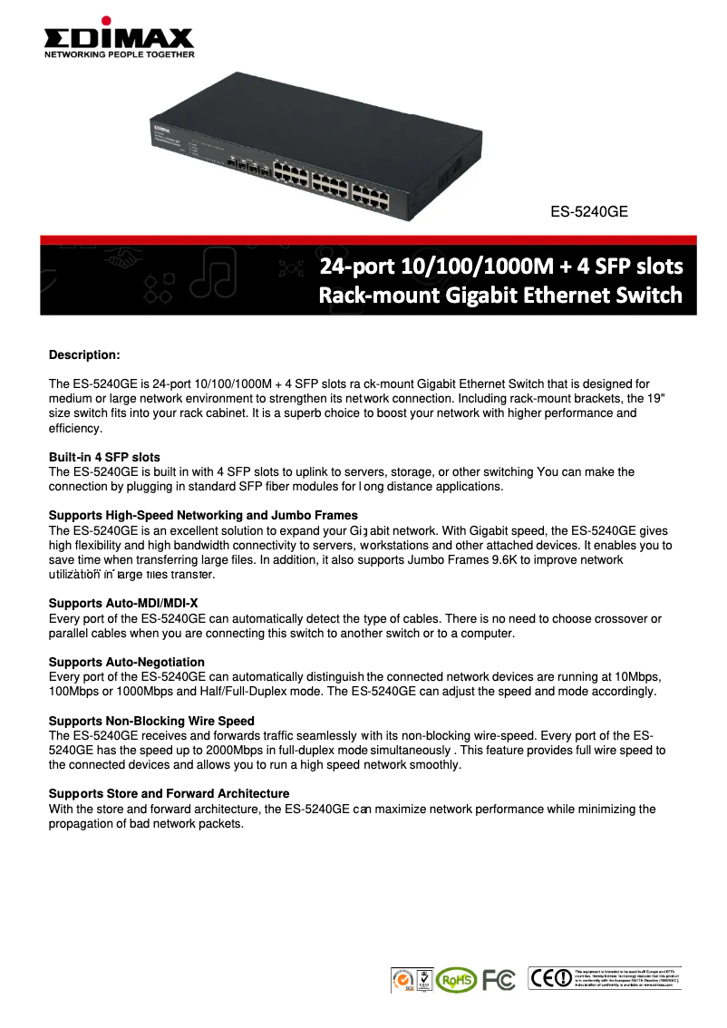 Imagen de la primera página del manual del dispositivo ES-5240GE