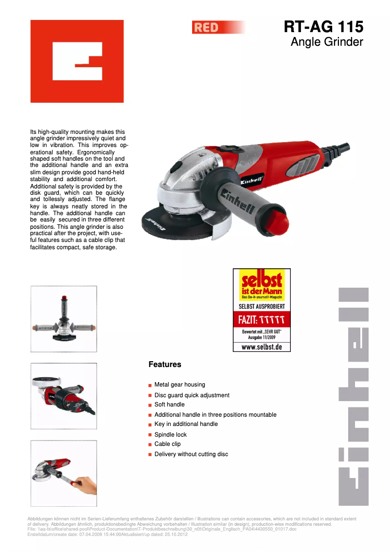 Page n°1 - Fiche technique Einhell RT-AG 115