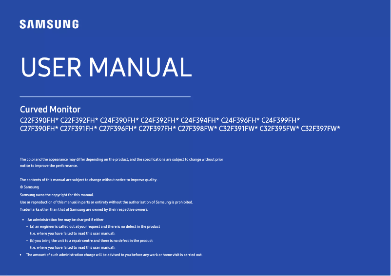 Page 1 de la notice Manuel utilisateur Samsung C32F39MFUW