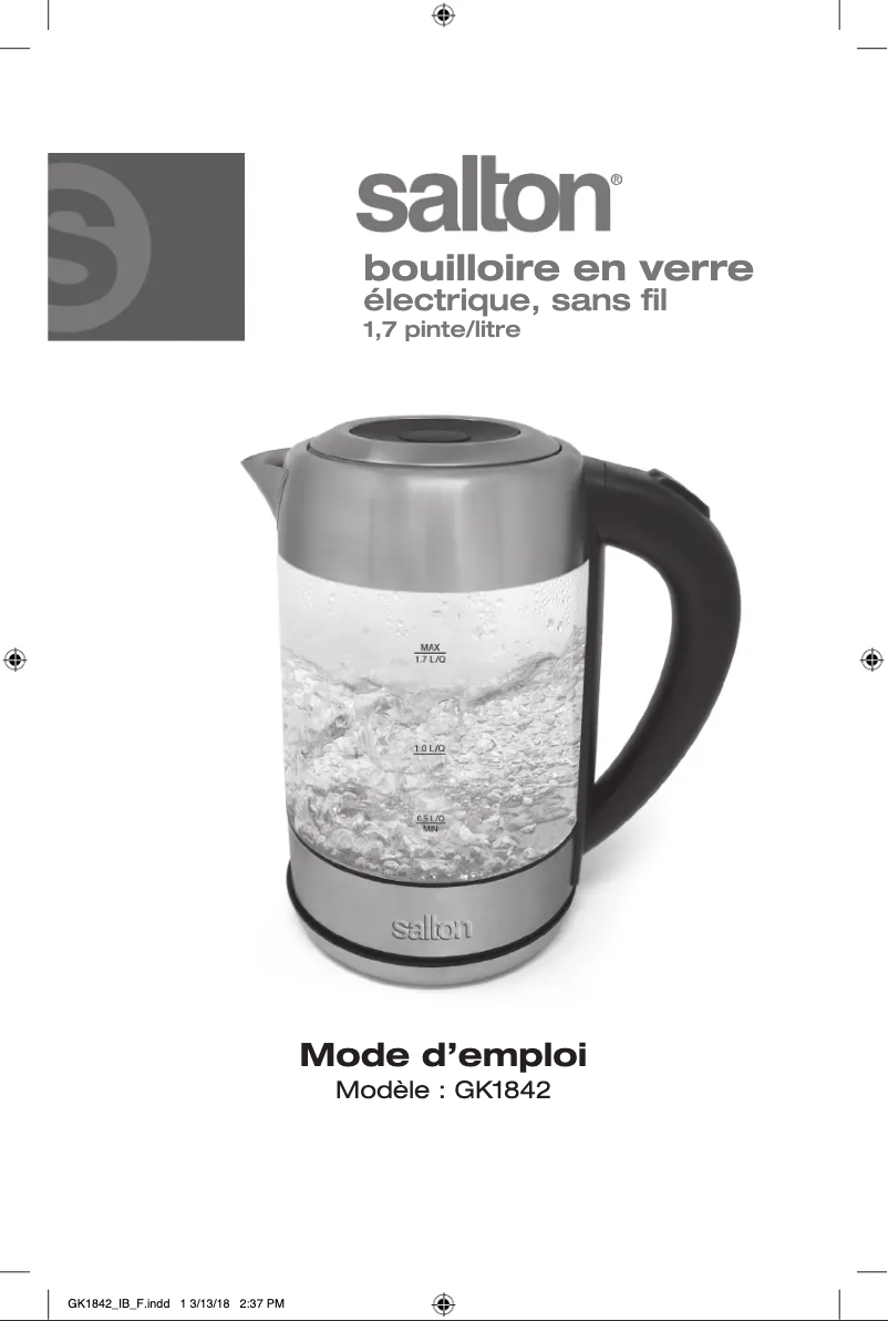 Page 1 de la notice Manuel utilisateur Salton GK1842