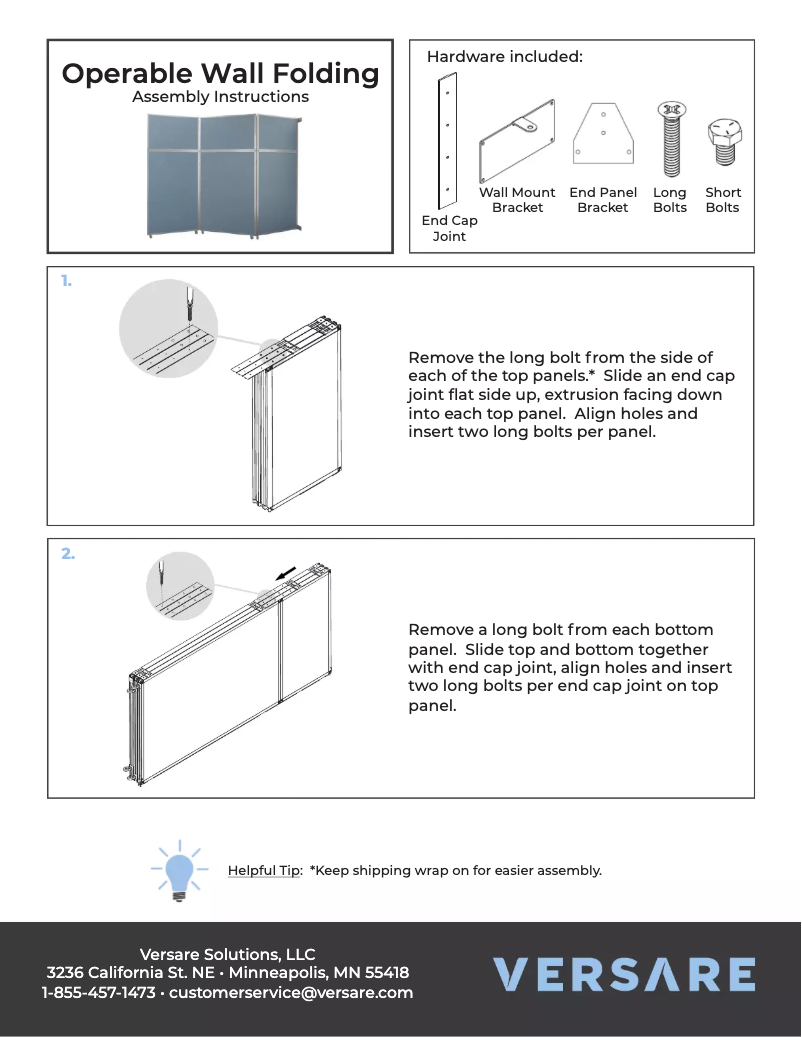 Page 1 de la notice Manuel utilisateur Versare Operable Wall 1070307-1