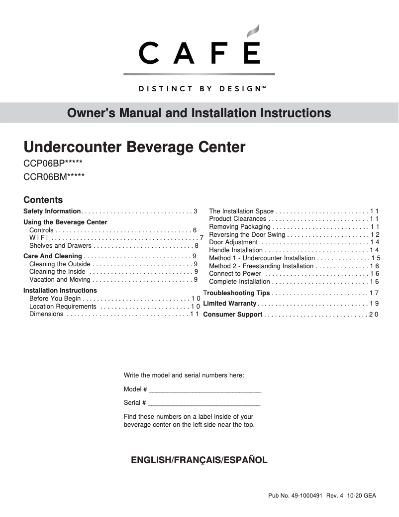 Page n°1 - Manuel d'utilisation et d'entretien GE CCP06BP2PS1