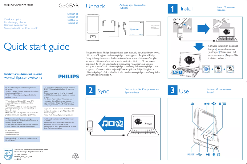 Page n°1 - Guide de démarrage rapide Philips GoGear Ariaz SA4ARA04