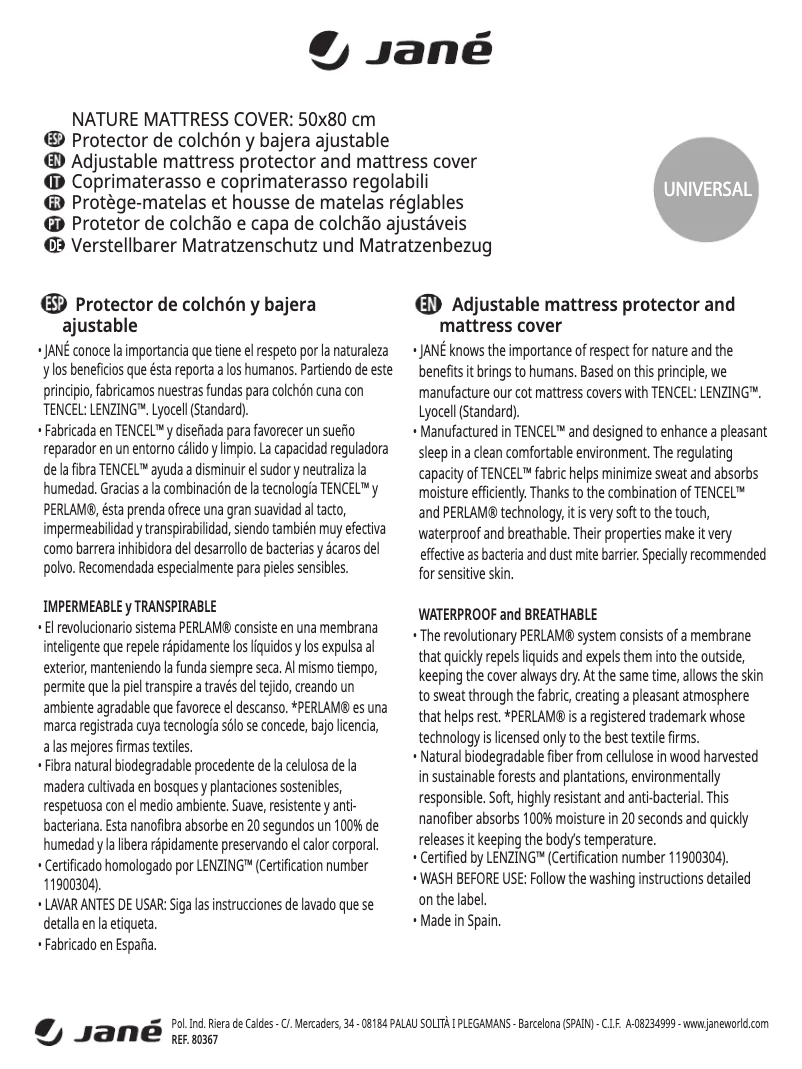 Page 1 de la notice Manuel utilisateur Jane Nature Mattress Cover