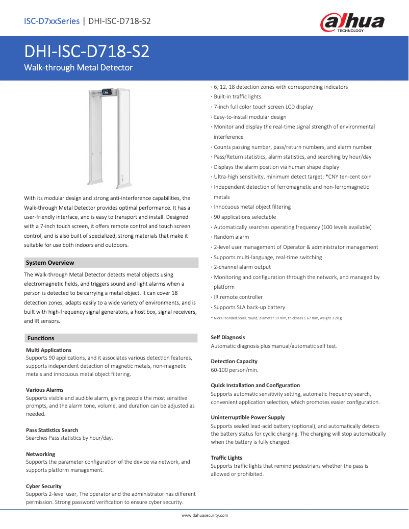 Page 1 of the manual Technical Sheet Dahua Technology ISC-D718-S2
