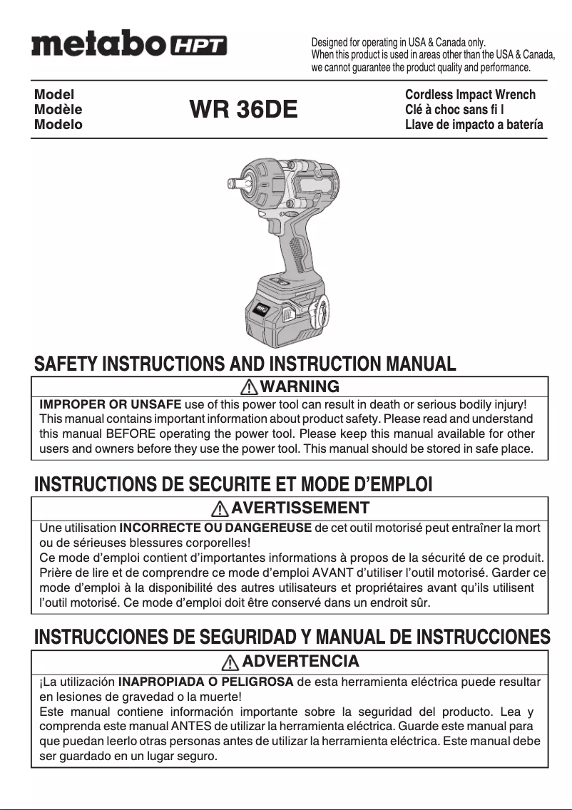 Page 1 de la notice Manuel utilisateur Metabo WR 36DE