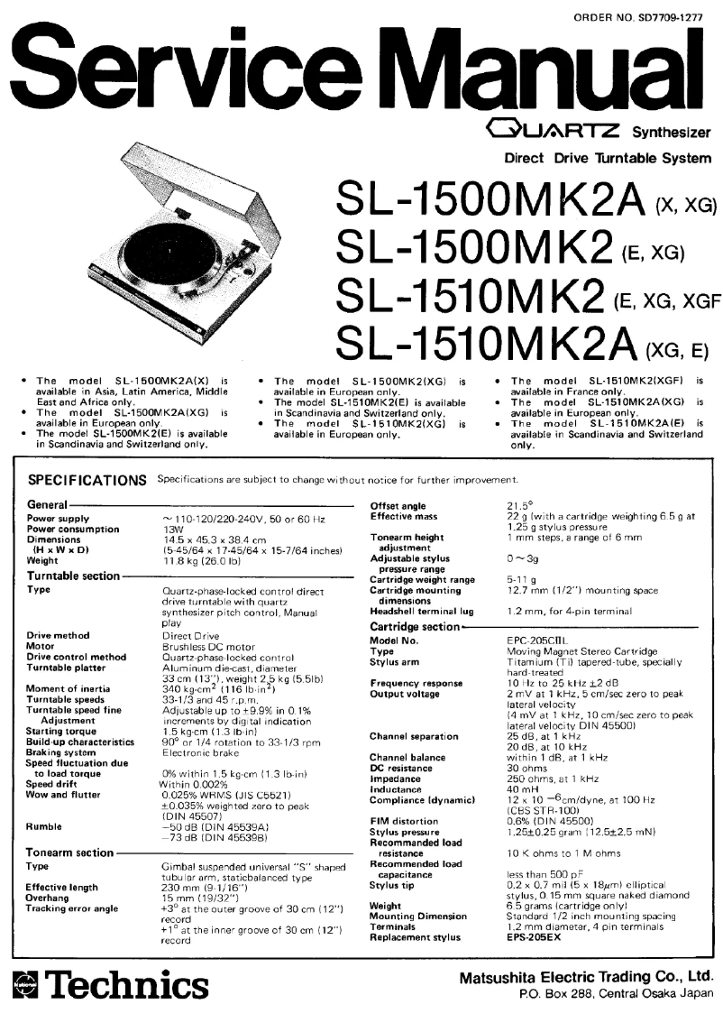 Image de la première page du manuel de l'appareil SL-1500MK2