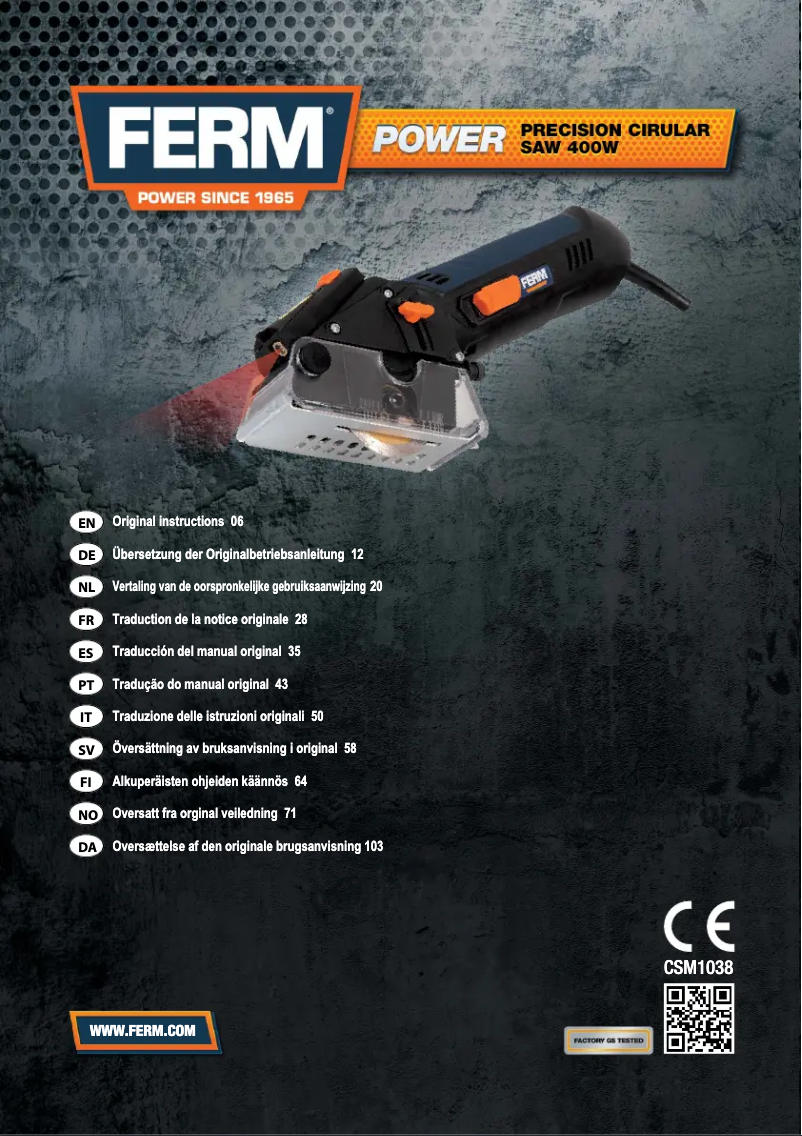 Página 1 del manual Manual de usuario Ferm CSM1038