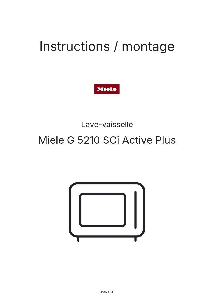 Page n°1 - Instructions / montage Miele G 5210 SCi Active Plus