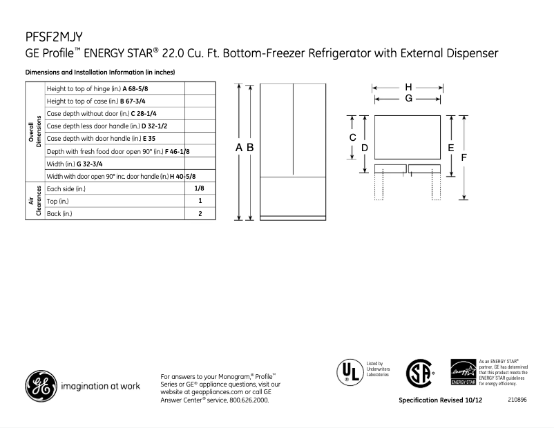 Page n°1 - Fiche technique GE PFSF2MJYBB