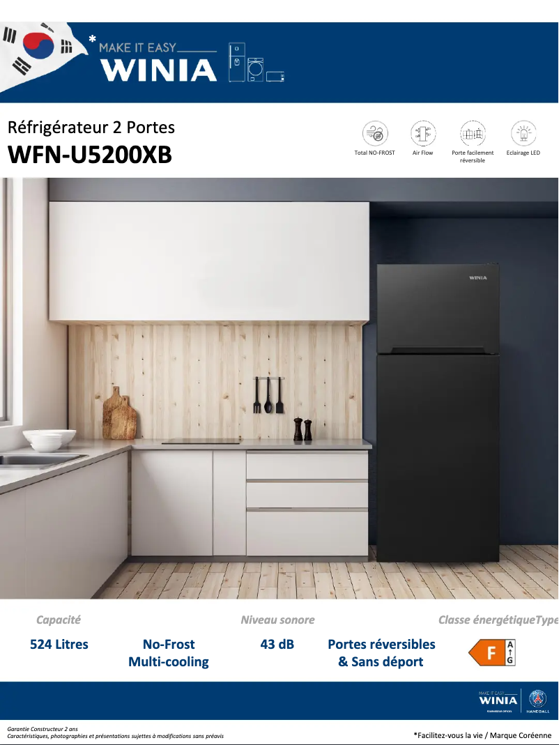 Page n°1 - Fiche technique Winia WFN-U5200XB