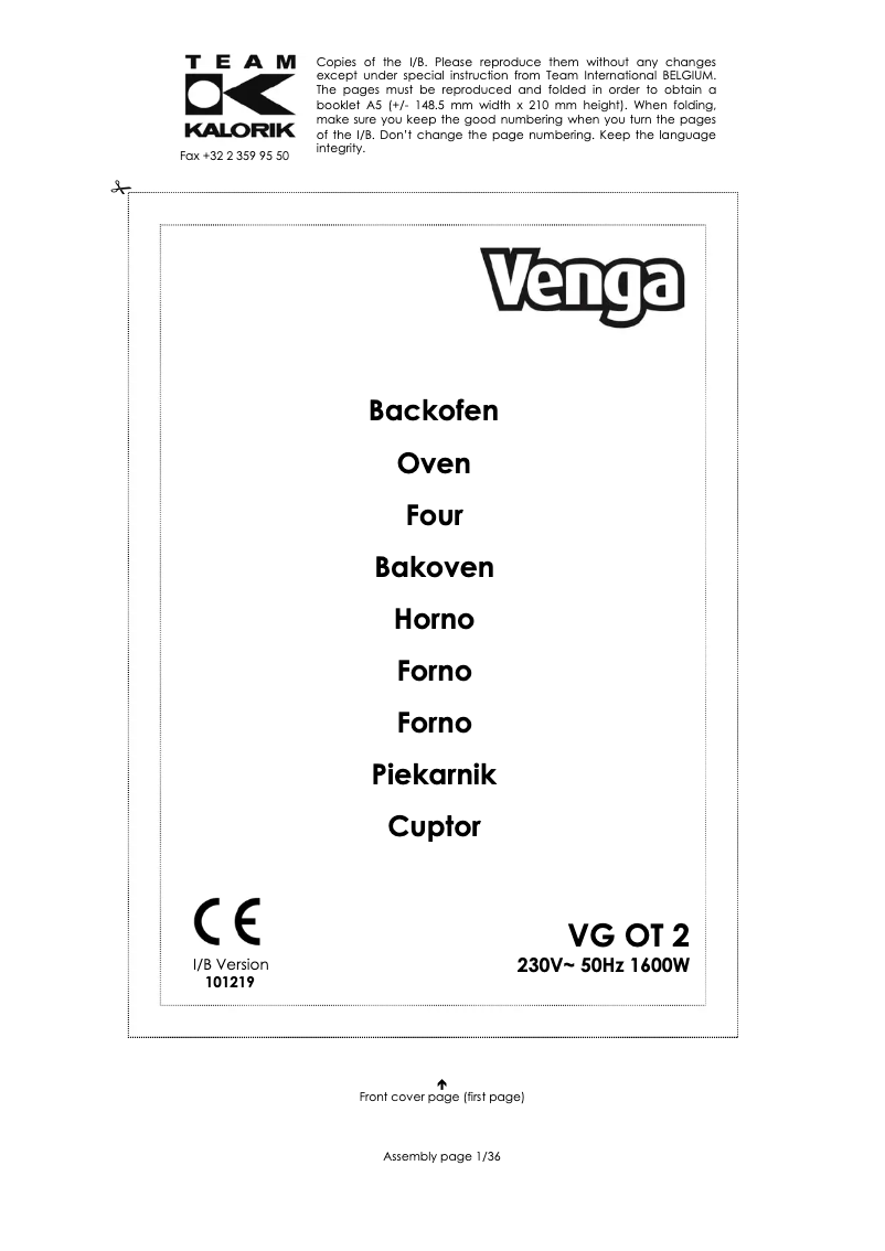 Imagen de la primera página del manual del dispositivo VG OT 2