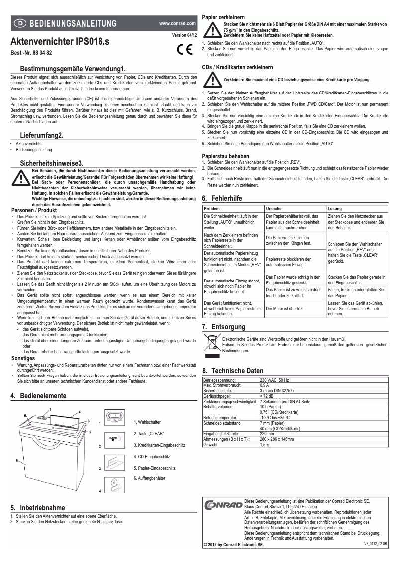 Page n°1 - Manuel utilisateur Conrad IPS018.s