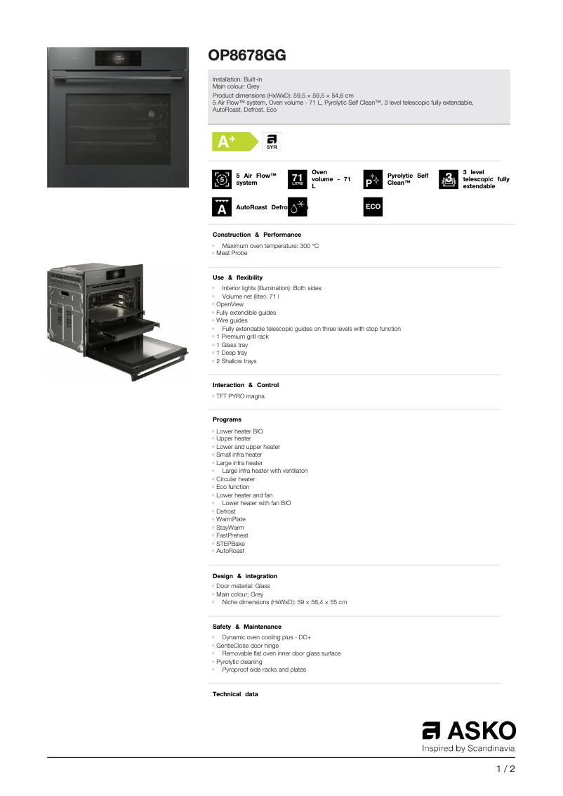 Página 1 del manual Ficha técnica Asko OP8678GG