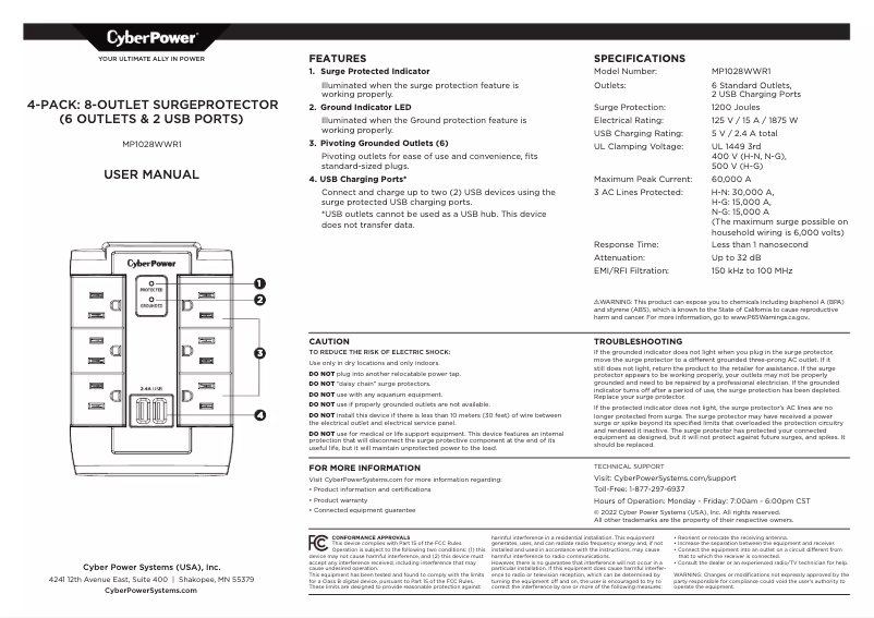Page n°1 - Manuel utilisateur CyberPower MP1028WWR1