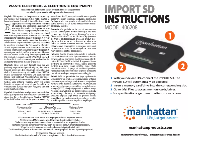 Page 1 de la notice Manuel utilisateur Manhattan 406208