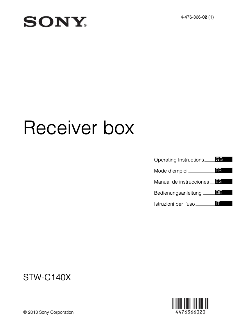 Page n°1 - Manuel utilisateur Sony STW-C140X