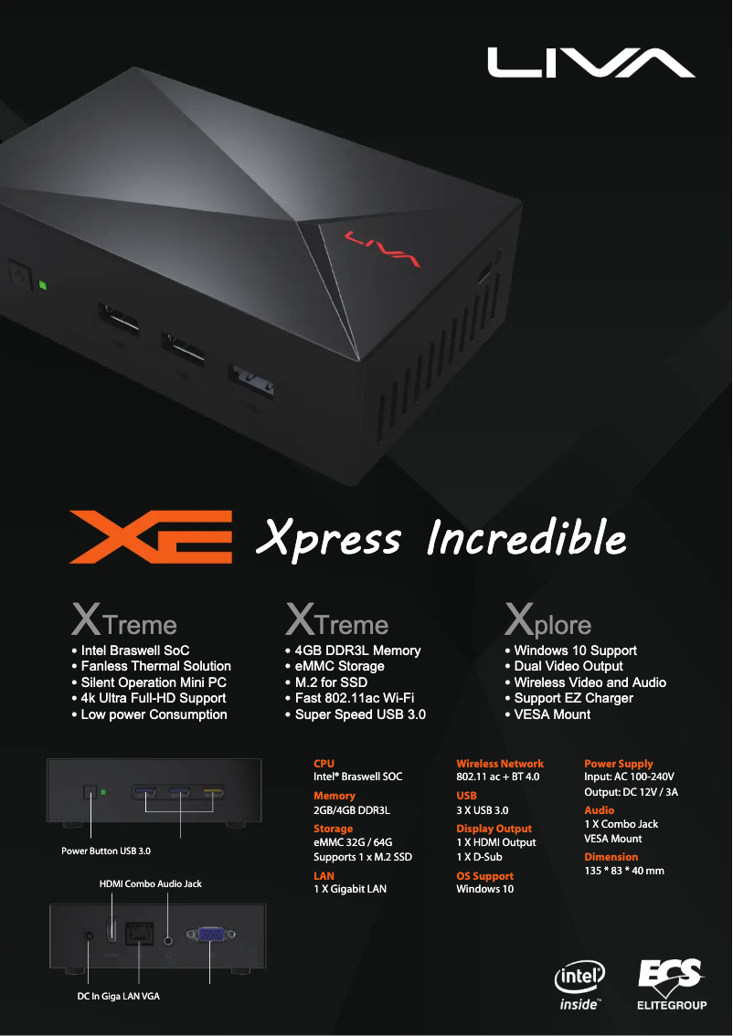 Page 1 de la notice Manuel utilisateur ECS LIVA XE