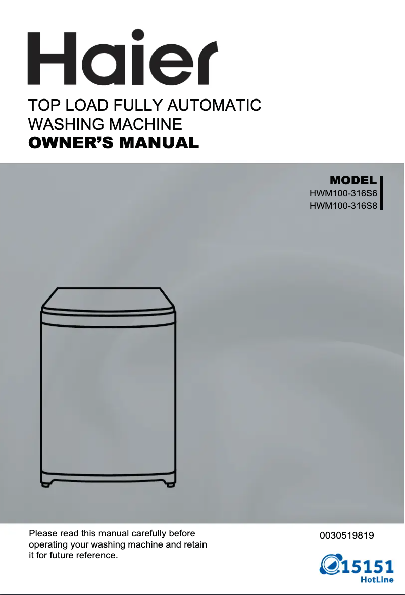 Page 1 de la notice Manuel utilisateur Haier HWM100-316S6