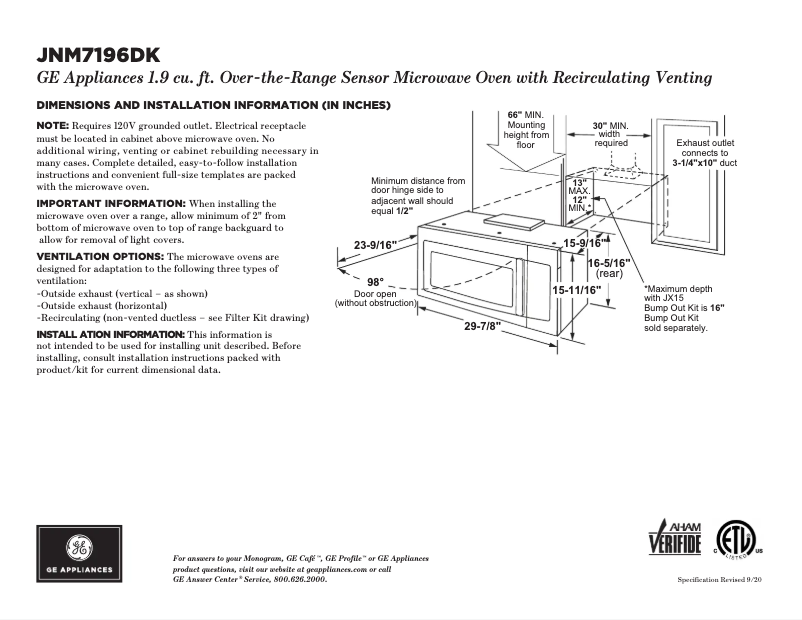 Page n°1 - Fiche technique GE JNM7196DKCC
