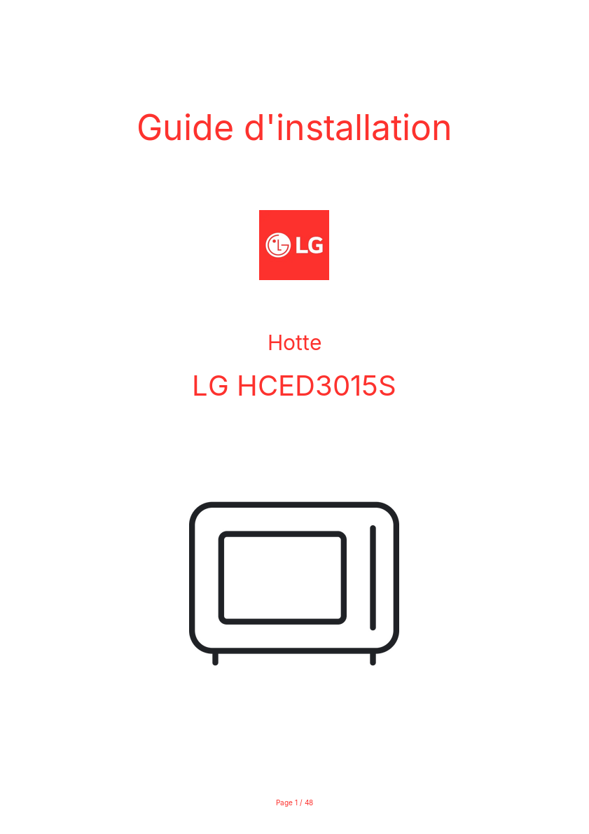 Page n°1 - Guide d'installation LG HCED3015S
