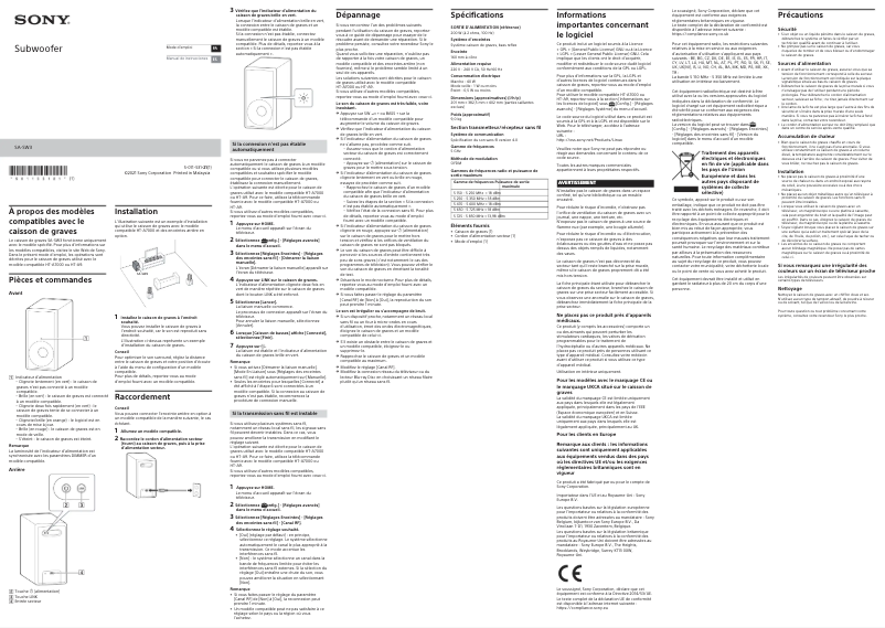 Page n°1 - Manuel utilisateur Sony SA-SW3