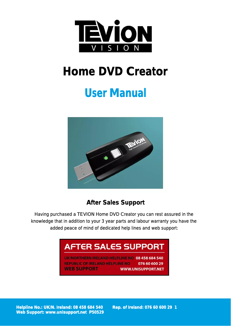 Page 1 de la notice Manuel utilisateur Tevion Home DVD Creator