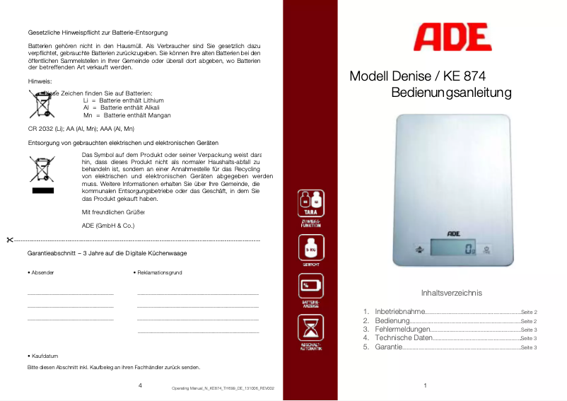 Image de la première page du manuel de l'appareil Denise KE 874