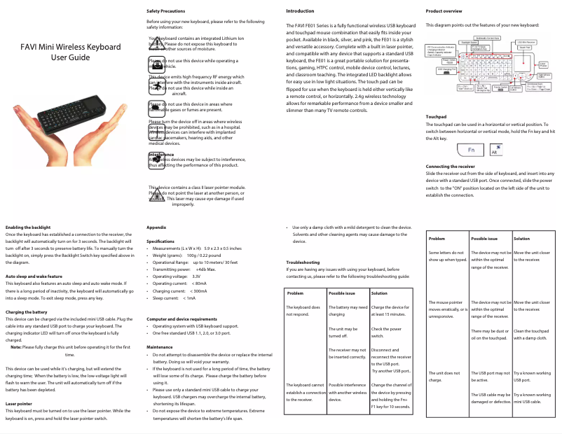 Page 1 de la notice Manuel utilisateur FAVI FE01-SL