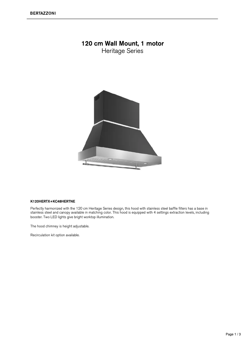 Page n°1 - Fiche technique Bertazzoni K120HERTX