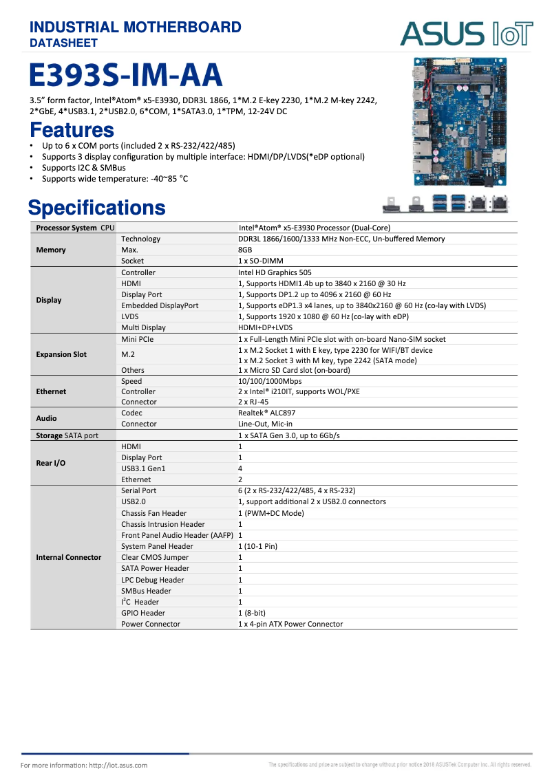 Page 1 de la notice Fiche technique Asus E393S-IM-AA