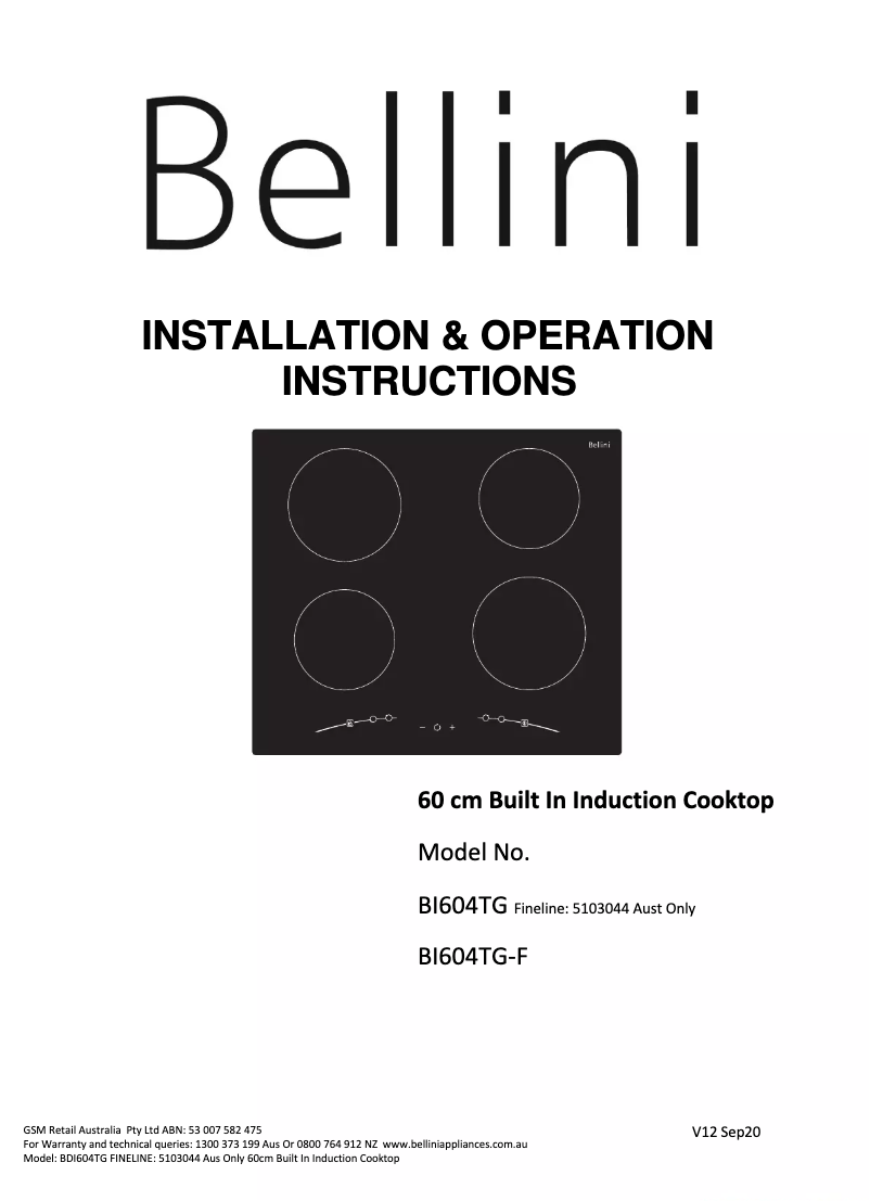 Page 1 de la notice Manuel utilisateur Bellini BI604TG-F