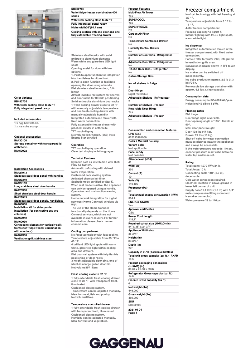 Image de la première page du manuel de l'appareil RB492705