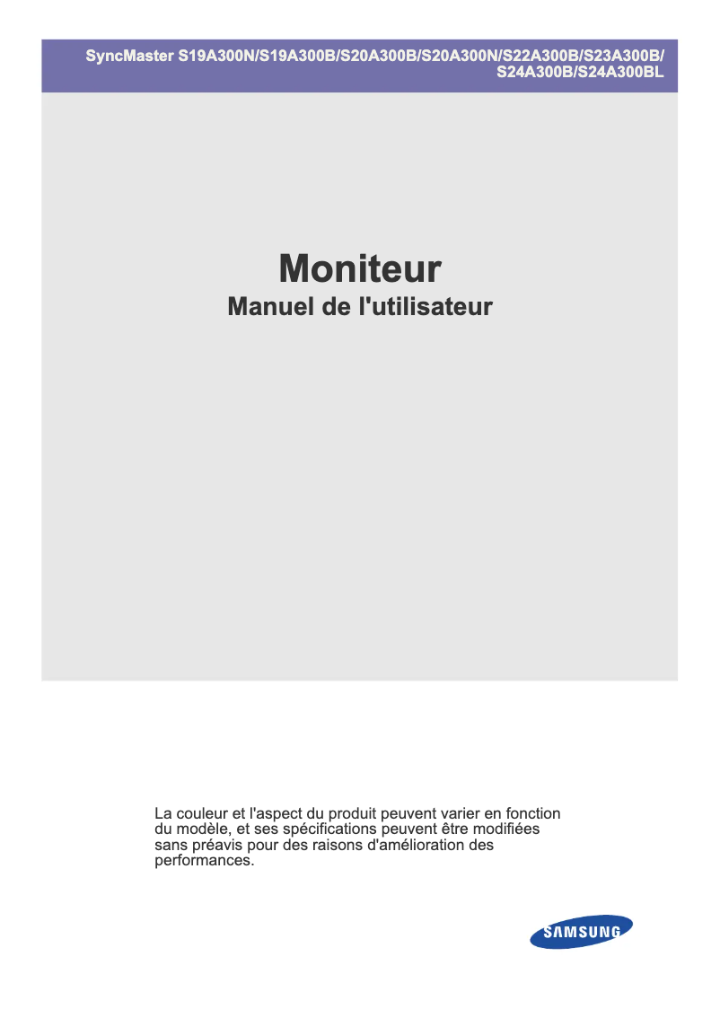 Page 1 de la notice Manuel utilisateur Samsung SyncMaster S19A300N